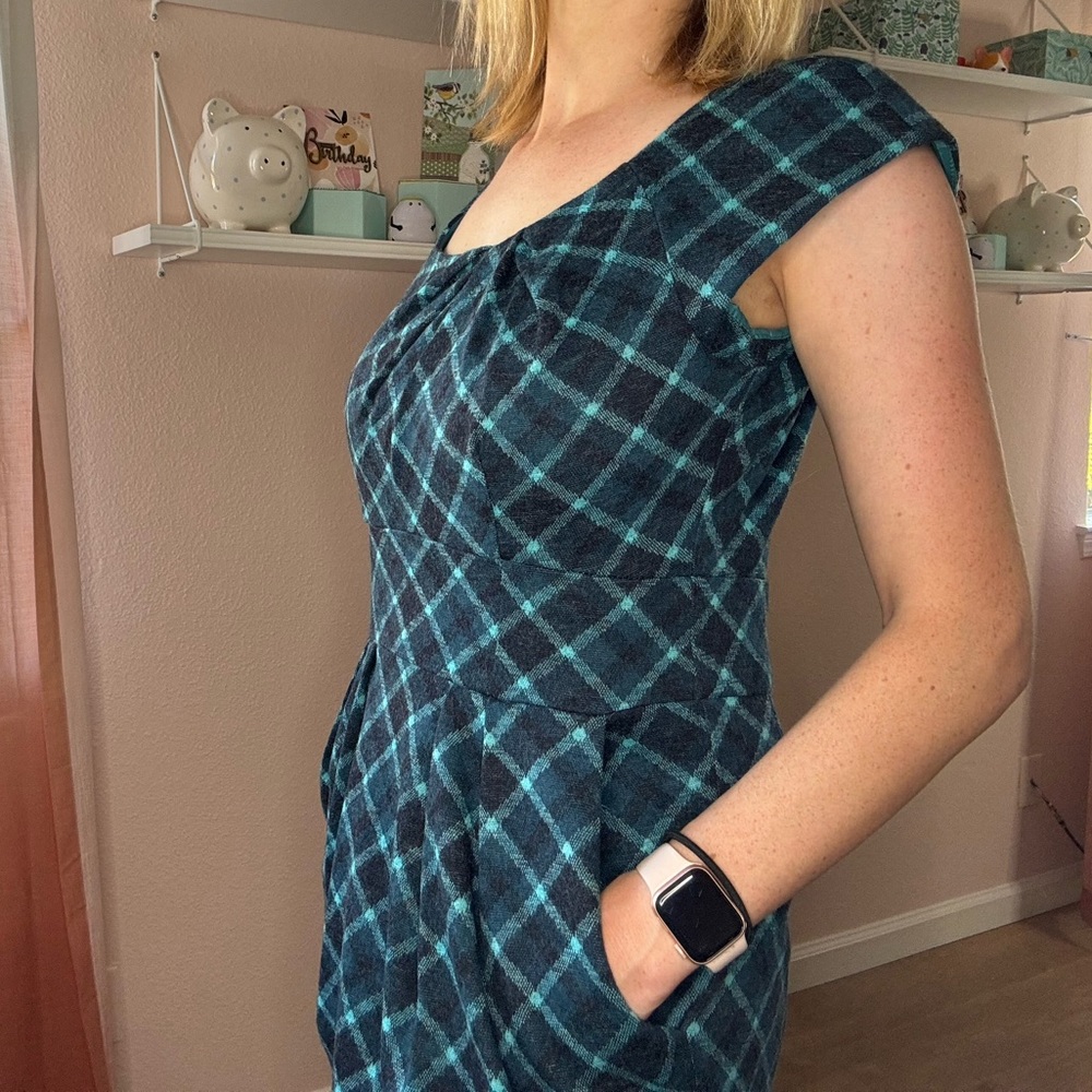 Nanette Lepore teal checkered dress